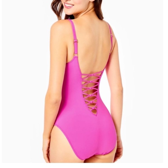 NWT Isle Lattice One-Piece Swimsuit Plumeria Pink - Picture 2 of 8